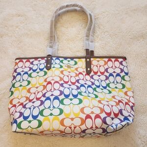 Coach Reversible City Tote in Rainbow Signature Canvas Pride Collection 2463